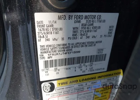 2015 Ford Expedition El Xlt from USA, damaged, VIN 1FMJK1JT4FEF15099